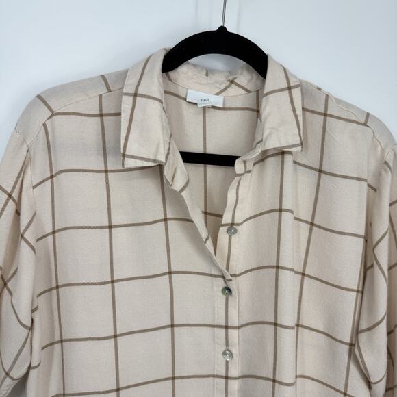 J Jill Button Up Shirt size Medium Beige Plaid Brushed Flannel Long Sleeves - Picture 3 of 11
